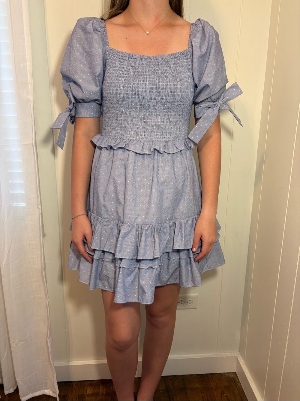 Karlie Light Blue Smocked Ruffle Mini Dress